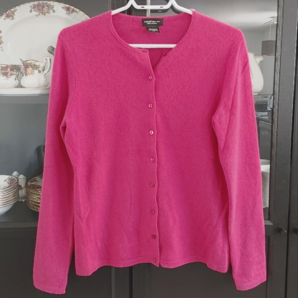 Lord & Taylor Cashmere Cardigan Sweater with Buttons Hot Pink